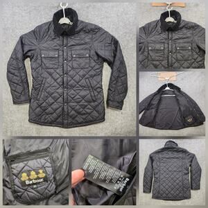 Barbour Akenside Quilt Jacket Mens Medium Black Quilted Corduroy Collar Snap
